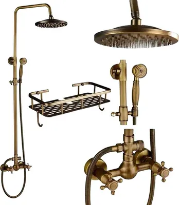 Obrázek produktu pro Sada sprchových baterií, starožitná mosaz, dvojité knoflíky, starožitná mosaz A02