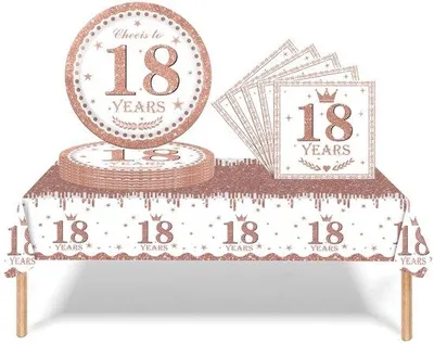 Image de Lot de serviettes d'anniversaire - 37 pièces, rose et or - Idée cadeau pour une jeune fille de 18 ans