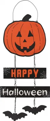 Produktbild von Happy Halloween Hängeschild mit Kürbis & Fledermäusen 30cm