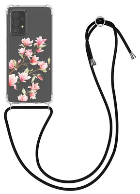 Produktbild von kwmobile Necklace Case kompatibel mit Samsung Galaxy A52 / A52 5G / A52s 5G Hülle - Silikon Cover mit Handykette - Rosa Weiß Transparent Magnolien