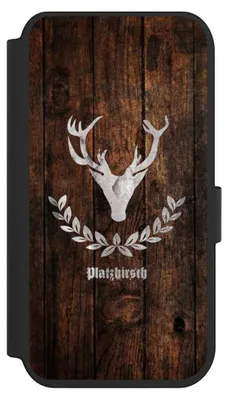 Produktbild von NIVOCASE Klapphülle für Apple iPhone 14 Pro  Handyhülle aus Kunst Leder NIVOflip schwarz Hirsch Holz Holzoptik