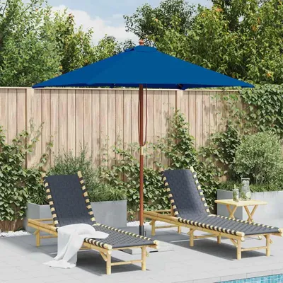 Image de vidaXL Parasol avec mât en bois bleu 150x200 cm