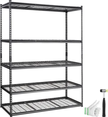 Produktbild von VEVOR Lagerregal 5-stufig verstellbar 907,2 kg Kapazität Garagenregale, Metall-Organizer Drahtregal schwarz 152,4 x 61 x 198,1 cm für Küche, Speisekammer Keller Badezimmer Wäscheschrank