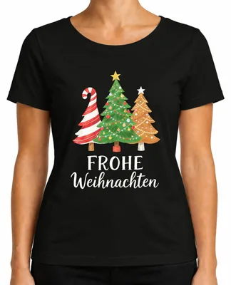 Produktbild von Frohe Weihnachten Weihnachtsbaum Zuckerstange Lebkuchen Tannenbaum Damen T-Shirt, Schwarz, M