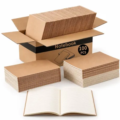 A5 Notizbuch Set, 100 Stück, liniert, 60 Seiten, Kraftpapier, braun