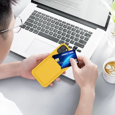 Produktbild von kwmobile Handyhülle für Apple iPhone 12 / iPhone 12 Pro Hülle mit Kartenfach - TPU Case - Kabelloses Laden - Schutzhülle Cover in Strahlend Gelb