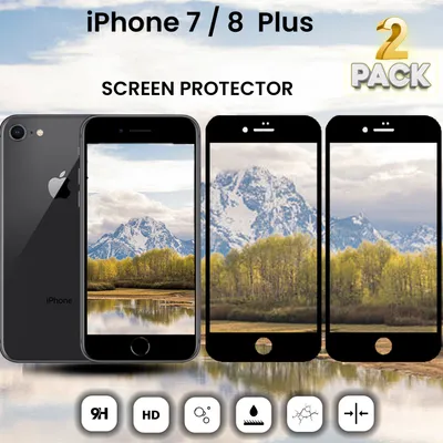 Produktbild von 2-Stück iPhone 7/8 Plus Schwarz – gehärtetes Glas 9H – 3D-Displayschutz in Superqualität