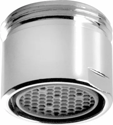 A close-up studio shot of a chrome faucet aerator.
