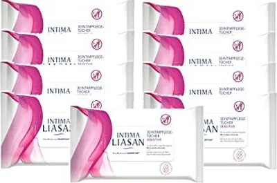 Produktbild von Intima Liasan by Sagrotan Intimpflege-Tücher Sensitive – Reinigende Feuchttücher für die tägliche Intim-Hygiene – Seifenfrei, Alkoholfrei und 100% biologisch abbaubar – 9 x 30 Stück