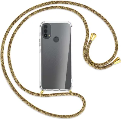 Produktbild von Handykette Backcover-Schutzhülle mit Band (Metall goldfarben) für Motorola Moto E30, Moto E40 - braun+beige