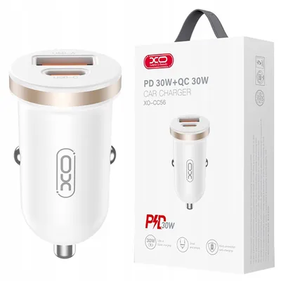 Zdjęcie produktu dla Szybka Ładowarka Samochodowa Pd 1X Usb 1X Usb Typ-C 30W Biała