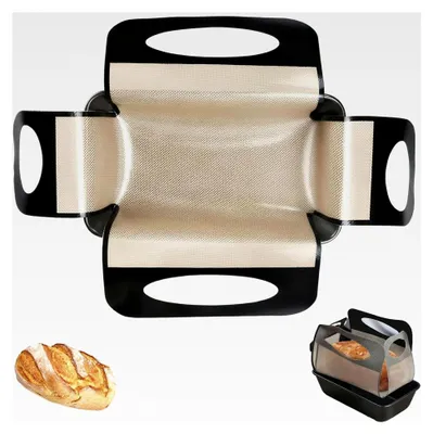 Produktbild von 2er-Set Silikon Brotbackmatte, Antihaft, Wiederverwendbar, Faltbare Teigmatte mit Griffen, Ideal als Brotbackzubehör