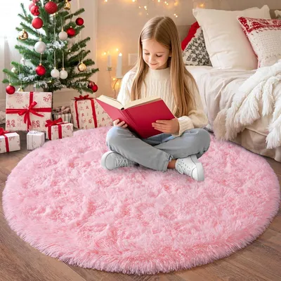 Produktbild von Runder Teppich Hochflor 160 cm Rosa, Shaggy Langflor Wohnzimmer Schlafzimmer