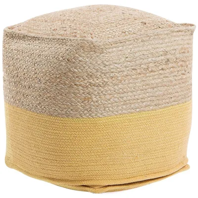 Image de Pouf BELIANI Coton beige et jaune avec jute 44 x 44 cm, style boho