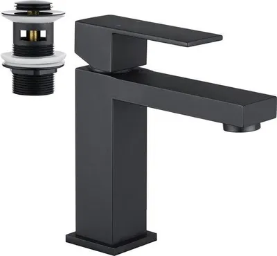 Image de Robinet de salle de bain carré à bec relevable - Mitigeur monocommande en acier inoxydable noir mat