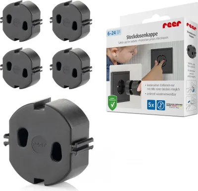Produktbild von reer Steckdosenkappe, das Original vom Erfinder des Steckdosen-Schutzes, schwarz, 5 Stück schwarz 5 Stück