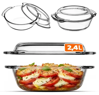 Immagine prodotto di Casseruola KADAX in vetro resistente al calore "Backe", teglia in vetro con coperchio, trasparente, rotonda, 2,4L
