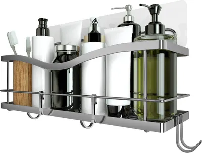 Produktbild von KINCMAX Duschablage ohne Bohren aus Edelstahl- Rostfrei Duschregal Selbstklebend für das Badezimmer mit Haken (Silber)