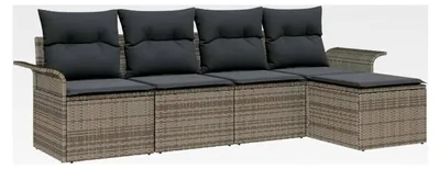 Produktbild von 5-teiliges Garten-Sofaset mit Kissen Grau Poly Rattan Lounge Sofa Outdoor