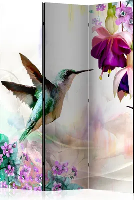 Produktbild von 3-teiliger Einseitiger Vlies Paravent - Hummingbirds and Flowers 135x172 cm Tiere b-C-0188-z-b