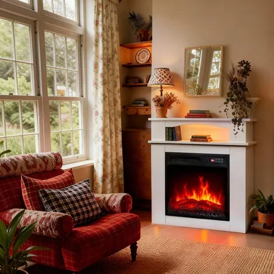 Productafbeelding van HOMAVO Elektrische haard met kast, 18" 900W/1800W elektrische haard met verwarming, 3D-vlameffect