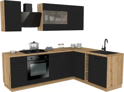 Obrázek produktu pro Kuchyňský nábytek, černá / dub Evoke, 240 / 180 x NASTAVITELNÝ x 48,5 cm
