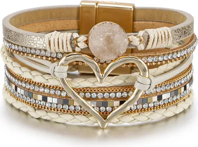 Produktbild von Khakifarbenes Lederarmband mit Herz - Boho-Geschenk für sie