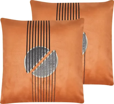 Obrázek produktu pro BELIANI Sada 2 rozptylových polštářů Oranžový samet 45 x 45 cm Glamour Zip Geometrický vzor Obývací pokoj Ložnice