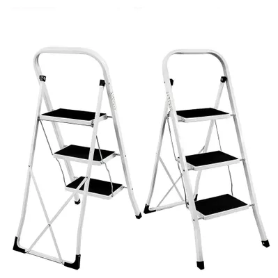 Produktbild von Klappleiter, Stufenleiter 3 Stufen klappbar Stehleiter, Trittleiter, Leiter, rutschfeste Tragbare Klappleiter aus Stahl, Stufenstehleiter leichte Trittleiter Belastbar bis 150 kg belastbar
