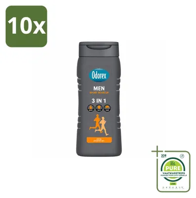 Immagine prodotto di 10 flaconi di bagnoschiuma rinfrescante Odorex For Men Sport, 300 ml ciascuno - confezione grande - 10 pezzi