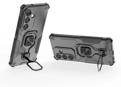 Image de Coque de téléphone portable avec anneau magnétique pour Samsung Galaxy S26 Plus, en plastique et silicone, noir