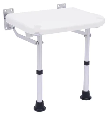 Produktbild von Duschklappsitz - Wandmontierter Duschsitz - Höhenverstellbar 42–53 cm - Metallrahmen mit Stützfüßen - Bis 100 kg - Für Senioren und Menschen mit Behinderung