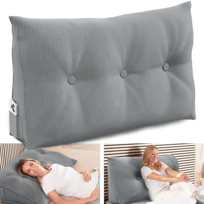 Zdjęcie produktu dla Poduszka pod plecy ELONEO o szerokości 100 cm, poduszka klinowa odpowiednia do łóżka i sofy, trójkątna poduszka do czytania, poduszka ze zdejmowaną i zmywalną poszewką, z praktyczną kieszenią boczną