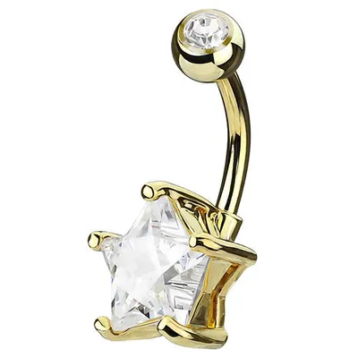 Produktbild von Taffstyle Bauchnabelpiercing Bauchnabelpiercing Banane Schmuck Stecker Stern Strass Kristall, Gold | Clear / 10mm