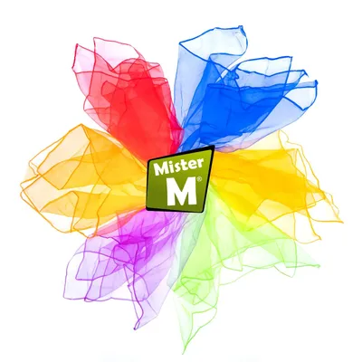 Produktbild von Mister M Tanz- und Jongliertücher – bunte Chiffontücher für Kinder und Erwachsene, perfekt für Gymnastik, rhythmische Spiele, Jonglieren und Basteln – inkl. Online-Anleitung, CE-