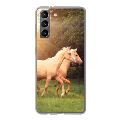 Produktbild von MuchoWow® Handyhülle Schutzhülle Hülle für Samsung Galaxy S21 Pferde - Wald - Sonne Silikon Softcase Handy Hülle - Softcase