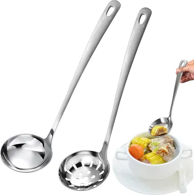 Produktbild von 2 Stück RVS Suppenlöffel - 30x7.5cm Soßenlöffel Spülmaschinenfest - Suppenlöffel für Zuhause, Hochwertiger RVS Suppenlöffel, Gravylöffel für Suppe Soße Eintopf Kochen