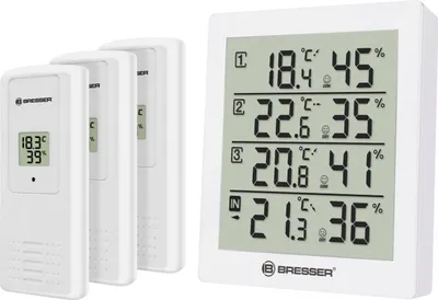 Produktbild von BRESSER Temeo Hygro Quadro - Thermo- und Hygrometer mit 4 unabhängigen Messdaten Farbe: weiss