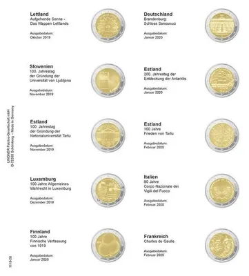 Produktbild von Lindner 1118-28 Vordruckblatt für 2 Euro-Gedenkmünzen: Lettland 2019 bis Frankreich 2020