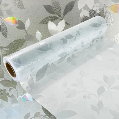 Produktbild von Selbsthaftend Fensterfolie 90x25 cm - Blätter 3D - Statische Sichtschutzfolie ohne Kleber aus PVC - Selbsthaftende Glasfolie für Lichtdurchlass und Privatsphäre - Fensterfolie statisch haftend