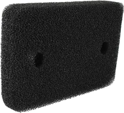 A black foam filter with two circular holes.