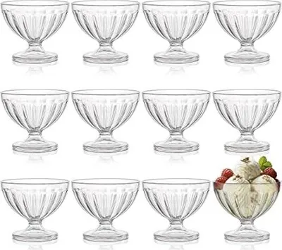 Produktbild von Lawei 12 Stück Eisschalen aus Acryl 240ml Eis Schüssel Set Kunststoff Mini Dessertbecher mit Fuß Eisbecher Dessert Tassen für Dessert Eis Salat Cocktail Gewürze Trifle