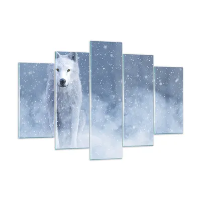 Produktbild von Bilder auf glas - 5 Teile - Weiß Wolf Schnee - 150x100cm - Glasbilder - Wandbilder - Bilder - zum Aufhängen bereit - Wanddekoration aus Glas - Glas Bilder - Wandbild auf Glas - GEA150x100-5006