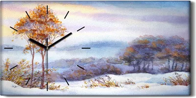 Produktbild von Küchenuhr Bürouhr Leinwand Uhr Geräuschlos 60x30 Ölgemälde Winter Bäume - schwarze Hände