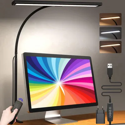 Produktbild von LED Schreibtischlampe Dimmbar 3 Lichtfarben Klemmleuchte Timer Speicherfunktion Leselampe Verstellbar Lampenarm Büro Arbeitszimmer, mit Stecker