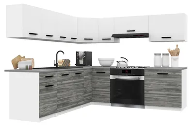 Produktbild von Belini Moderne Küchenzeile Küchenblock ITALIA 7 - Küchenmöbel 420cm Weiß-Grau Glamour Matt - Einbauküche mit Hängeschränke, Unterschränke & Arbeitsplatten