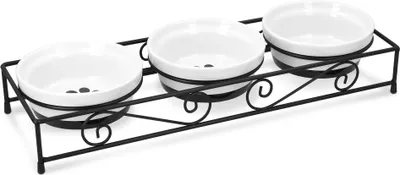 Produktbild von Navaris 3x Futternapf Katze Katzennapf erhöht - Katzen Napfset aus Keramik und Metall - Fressnapf Futterstation - Napf Set - 3 Stück Katzennäpfe