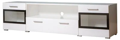 Image de Meuble TV bas Meuble TV Meuble de rangement Meuble TV 182 cm blanc brillant - noir (18253)