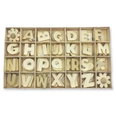 Obrázek produktu pro Sada dřevěných písmen, přírodní písmena, 112 kusů, 23 x 13 cm