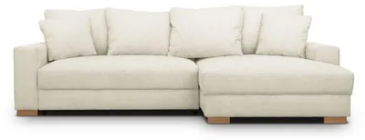 Image de Canapé d'angle beige en velours texturé, 3 places, réversible et convertible en lit (pour 2 personnes), avec espace de rangement